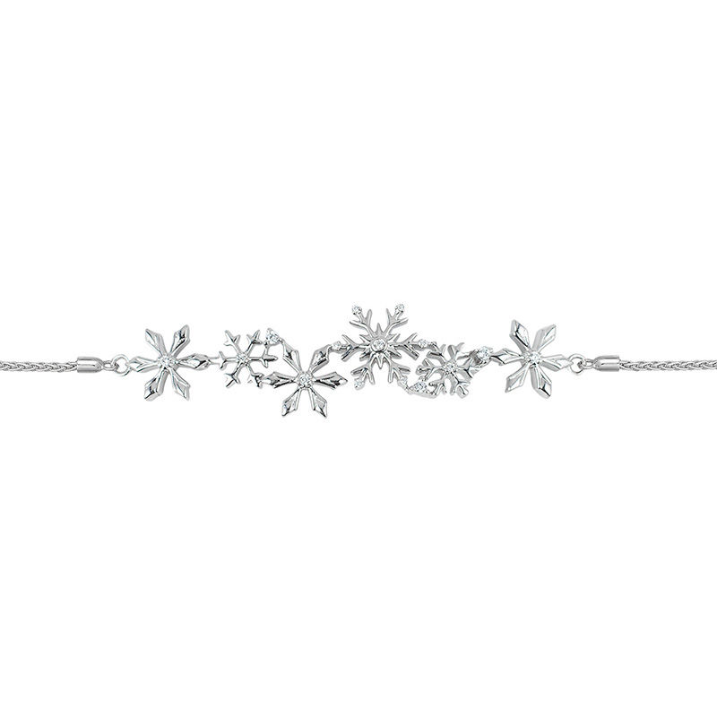 Enchanted Disney Elsa 1/6 CT. T.W. Diamond Snowflake Bolo Bracelet in Sterling Silver - 9.5"