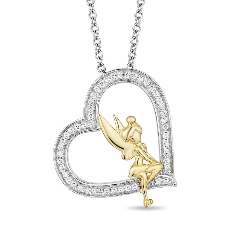 Enchanted Disney Tinker Bell 1/5 CT. T.W. Diamond Heart Pendant in Sterling Silver and 10K Gold - 19"