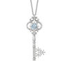 Thumbnail Image 0 of Enchanted Disney Elsa 5.0mm Aquamarine and 1/10 CT. T.W. Diamond Key Pendant in Sterling Silver - 19"