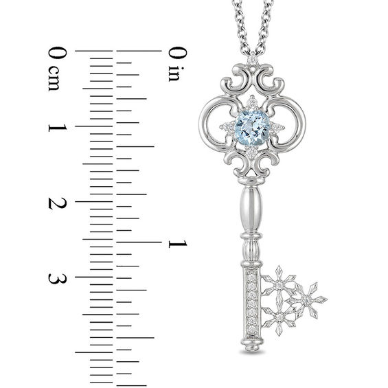 Enchanted Disney Elsa 5.0mm Aquamarine and 1/10 CT. T.w. Diamond Key Pendant in Sterling Silver - 19"