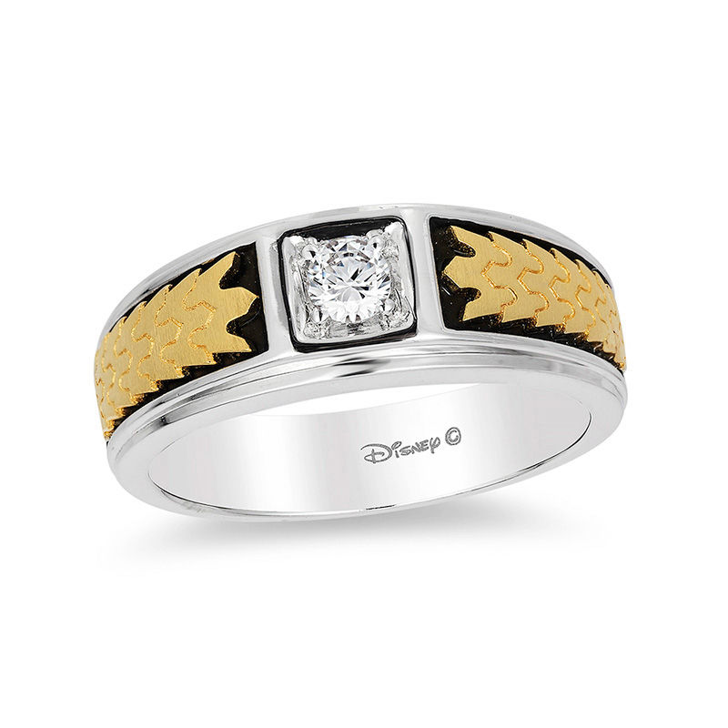 Enchanted Disney Men's 1/5 CT. Diamond Solitaire Crown Band in 14K Two-Tone Gold