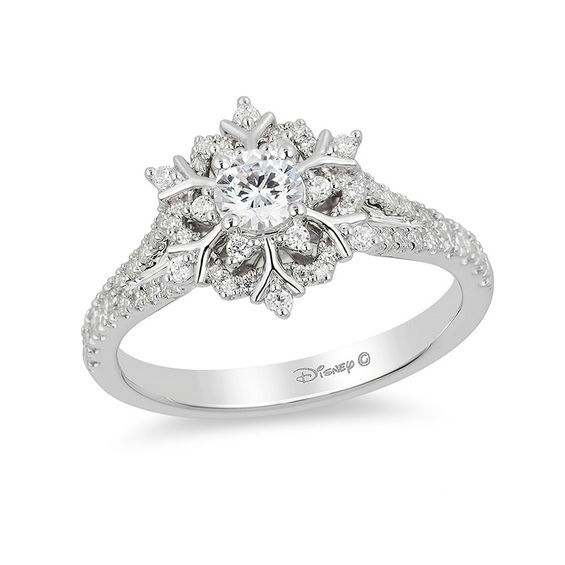 Enchanted Disney Elsa 5/8 CT. T.w. Diamond Snowflake Engagement Ring in 14K White Gold