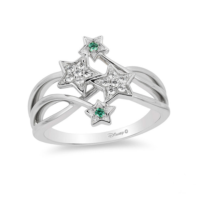 Enchanted Disney Tinker Bell Tourmaline and 1/10 CT. T.W. Diamond Star Ring in Sterling Silver