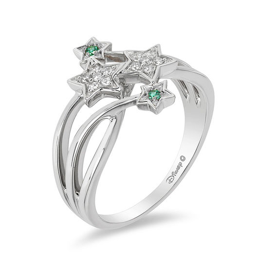 Enchanted Disney Tinker Bell Tourmaline and 1/10 CT. T.w. Diamond Star Ring in Sterling Silver