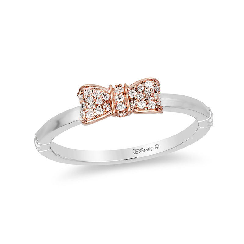Main Image 1 of Enchanted Disney Snow White 1/10 CT. T.W. Diamond Bow Anniversary Band in 14K Two-Tone Gold