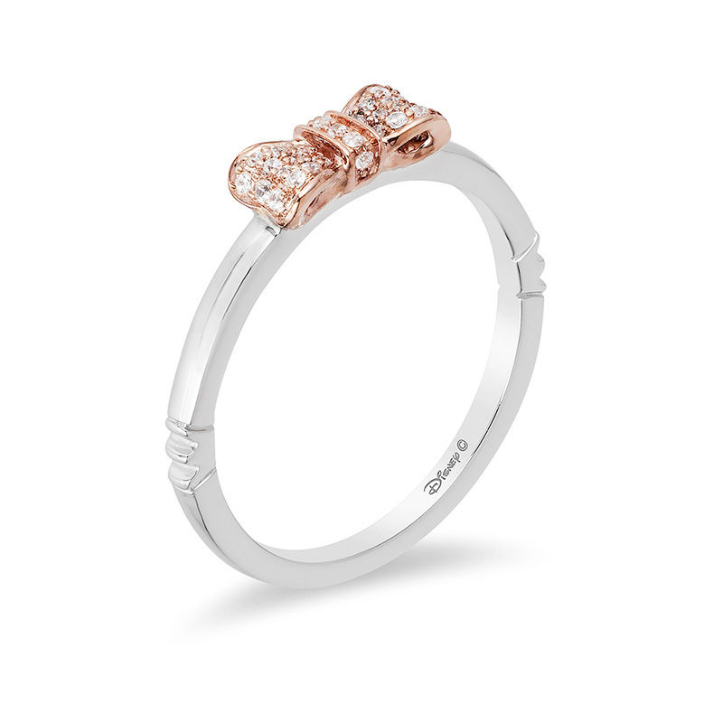 Main Image 2 of Enchanted Disney Snow White 1/10 CT. T.W. Diamond Bow Anniversary Band in 14K Two-Tone Gold