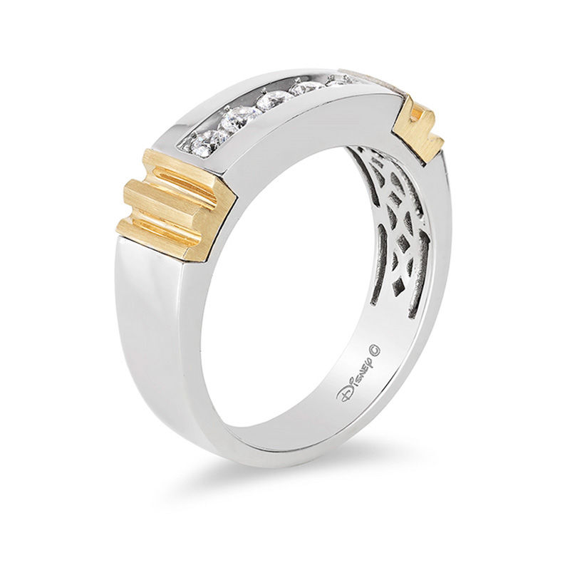 Enchanted Disney Men's 1/3 CT. T.W. Diamond Five Stone Crown Wedding Band in 14K Two-Tone Gold