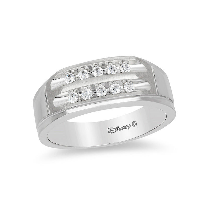 Enchanted Disney Men's 1/4 CT. T.W. Diamond Two Row Wedding Band in 14K White Gold