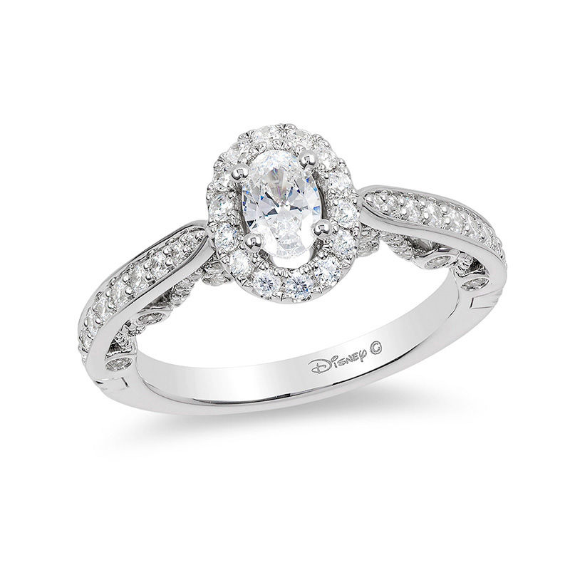 Enchanted Disney Ariel 1 CT. T.W. Oval Diamond Frame Engagement Ring in 14K White Gold