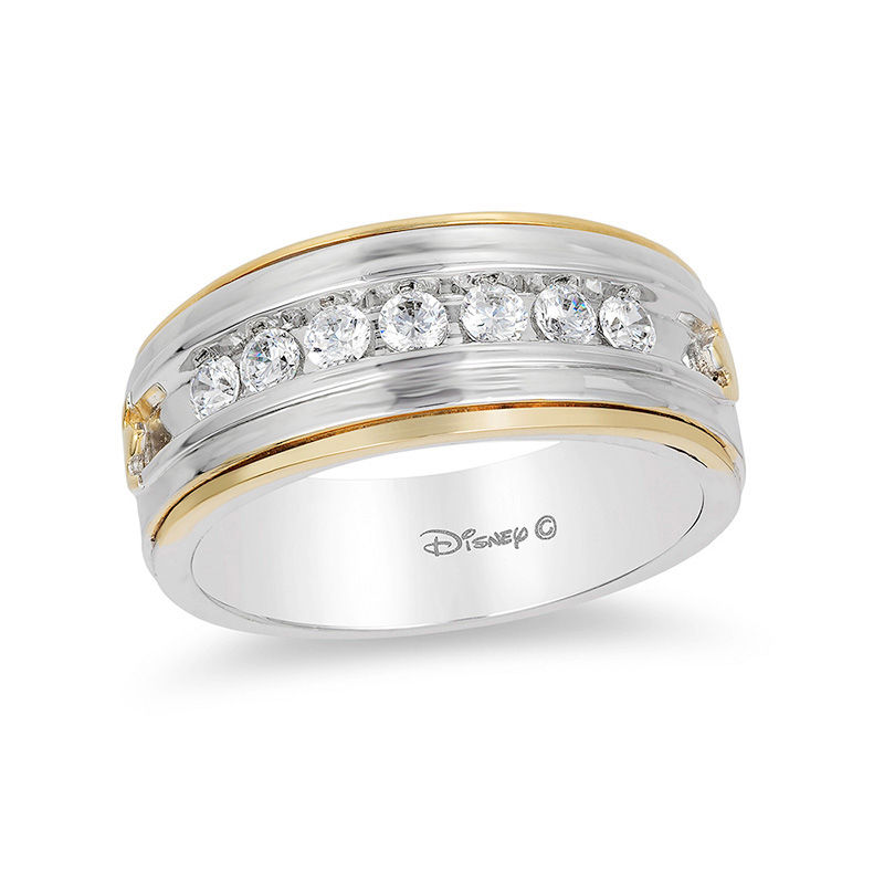 Enchanted Disney Men's 1/2 CT. T.W. Diamond Satin Wedding Band in 14K Two-Tone Gold