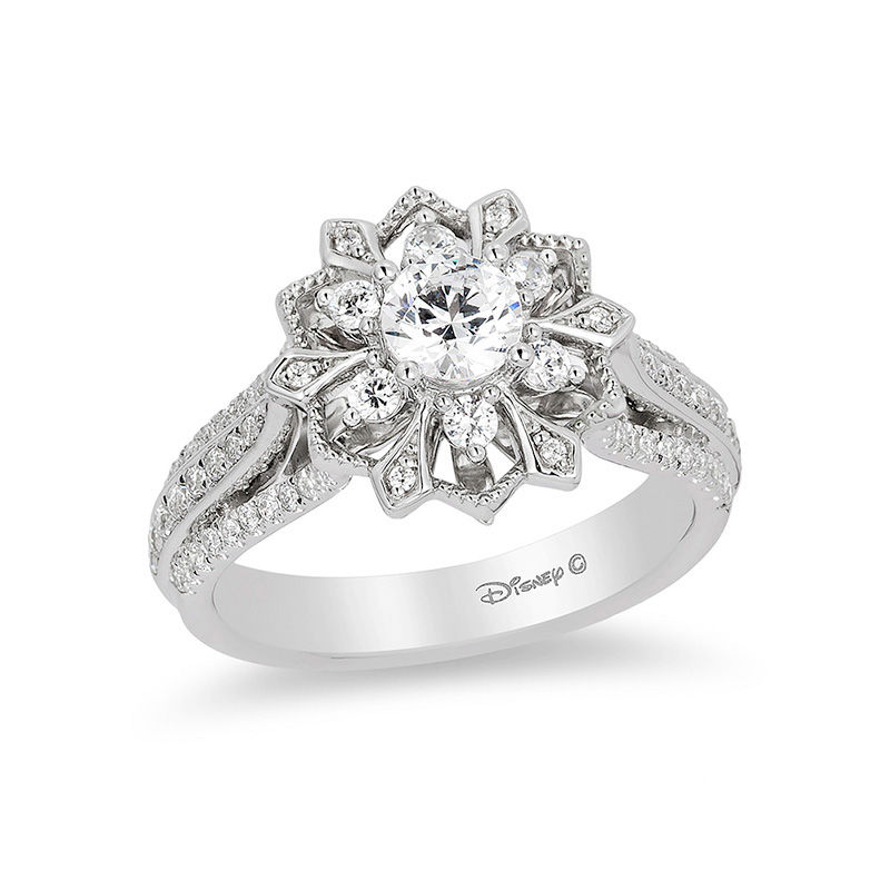 Enchanted Disney Elsa 1 CT. T.W. Diamond Snowflake Frame Engagement Ring in 14K White Gold