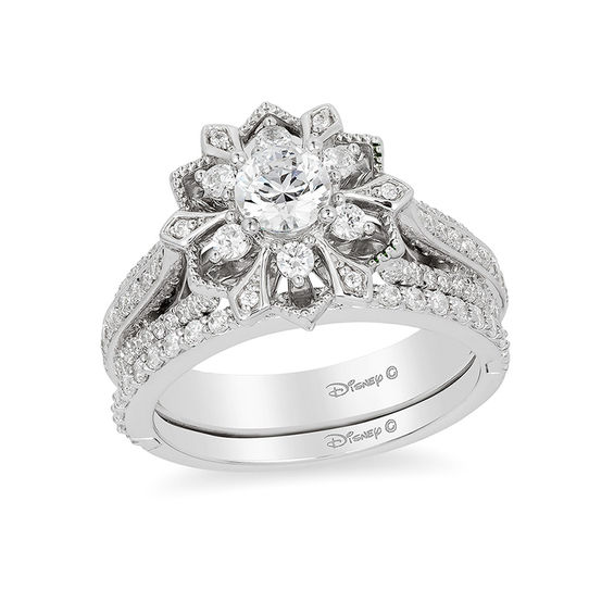 Enchanted Disney Elsa 1 CT. T.w. Diamond Snowflake Frame Engagement Ring in 14K White Gold