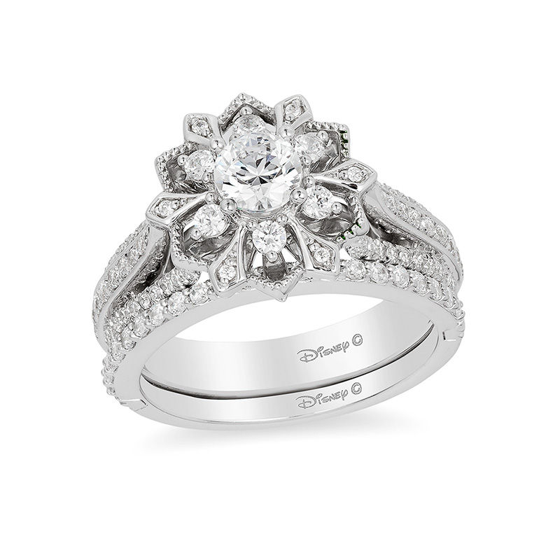 Enchanted Disney Elsa 1 CT. T.W. Diamond Snowflake Frame Engagement Ring in 14K White Gold