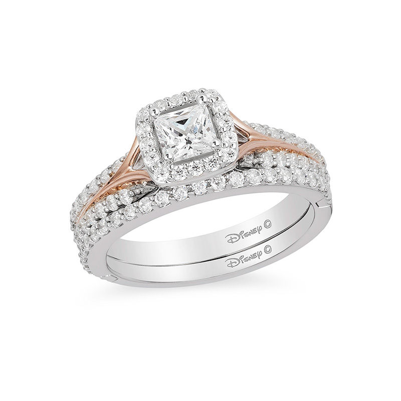 Main Image 3 of Enchanted Disney Aurora 3/4 CT. T.W. Princess-Cut Diamond Frame Engagement Ring in 14K Two-Tone Gold