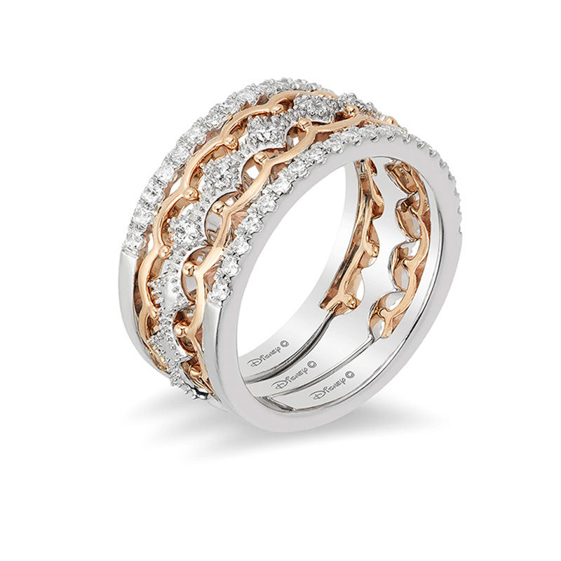 Main Image 2 of Enchanted Disney Princess 1/2 CT. T.W. Diamond Tiara Stackable Three Ring Set in 14K Two-Tone Gold