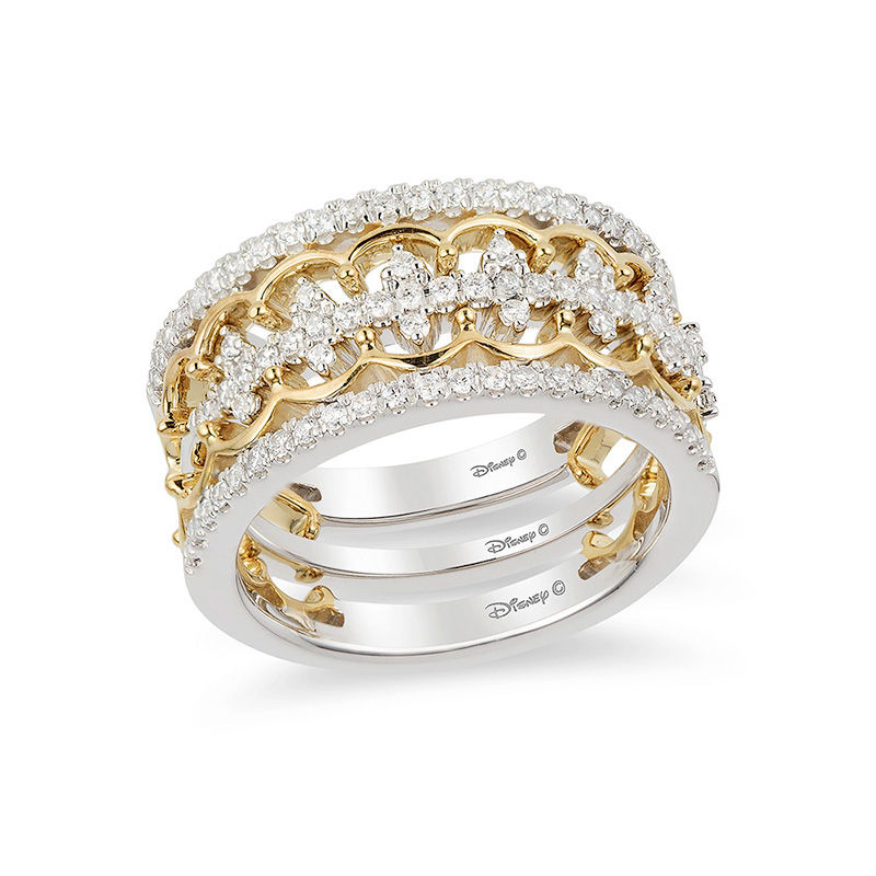 Main Image 1 of Enchanted Disney Princess 1/2 CT. T.W. Diamond Tiara Stackable Three Ring Set in 14K Two-Tone Gold