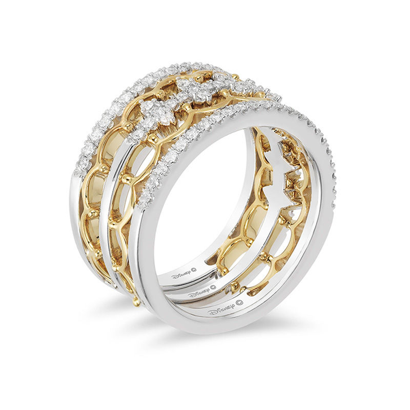 Main Image 2 of Enchanted Disney Princess 1/2 CT. T.W. Diamond Tiara Stackable Three Ring Set in 14K Two-Tone Gold
