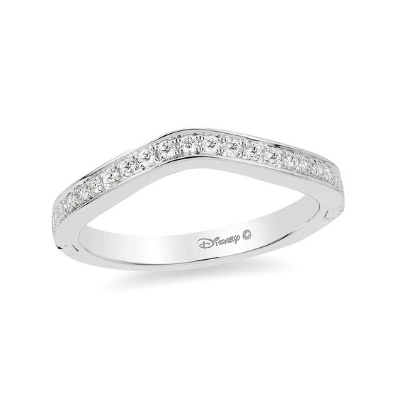 Enchanted Disney Princess 1/5 CT. T.w. Diamond Contour Grooved Shank Wedding Band in 14K White Gold