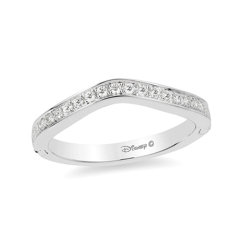 Enchanted Disney Princess 1/5 CT. T.W. Diamond Contour Grooved Shank Wedding Band in 14K White Gold