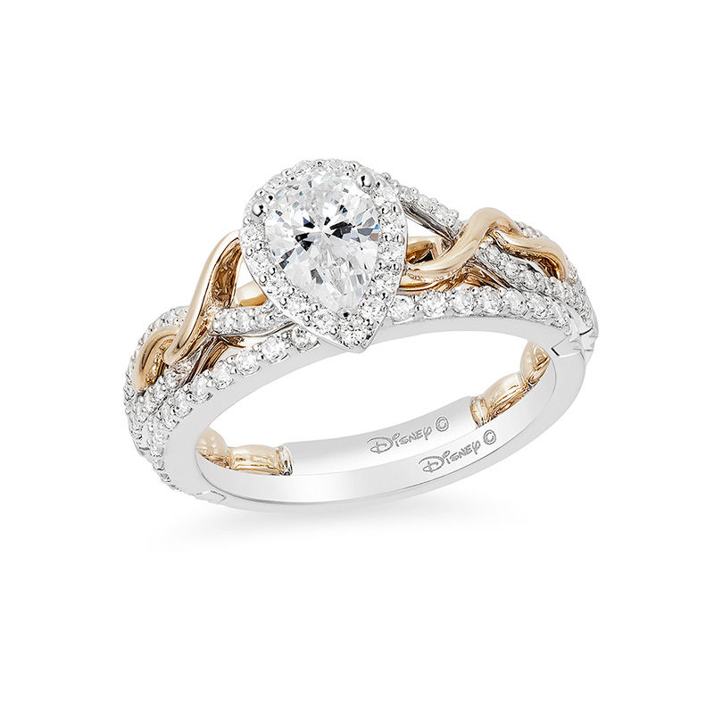 Enchanted Disney Rapunzel 3/4 CT. T.W. Pear-Shaped Diamond Frame Twist Engagement Ring in 14K Two-Tone Gold - Size 7