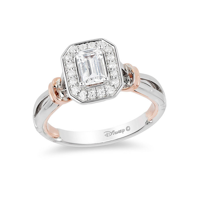 Enchanted Disney Snow White 5/8 CT. T.W. Emerald-Cut Diamond Frame Engagement Ring in 14K Two-Tone Gold