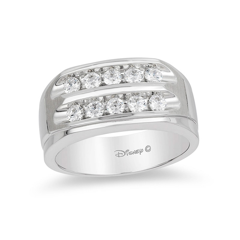Main Image 1 of Enchanted Disney 3/4 CT. T.W. Diamond Two Row Wedding Band in 14K White Gold