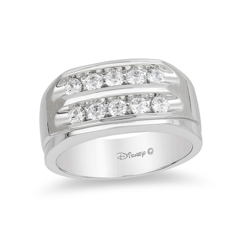 Enchanted Disney Men's 3/4 CT. T.W. Diamond Two Row Wedding Band in 14K White Gold