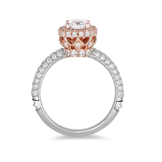 Enchanted Disney Princess 1-1/2 CT. T.w. Diamond Cushion Frame Crown Engagement Ring in 14K Two-Tone Gold
