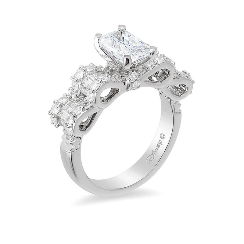 Enchanted Disney Snow White 1-3/4 CT. T.W. Emerald-Cut Diamond Bow Engagement Ring in 14K White Gold