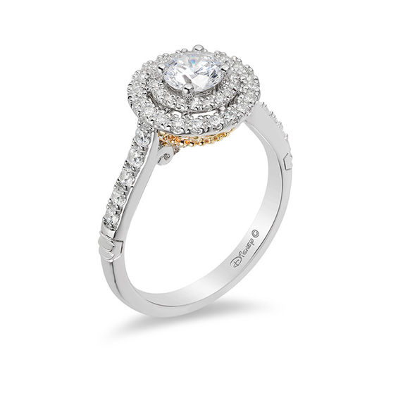 Enchanted Disney Princess 1 CT. T.w. Diamond Double Frame Crown Engagement Ring in 14K Two-Tone Gold