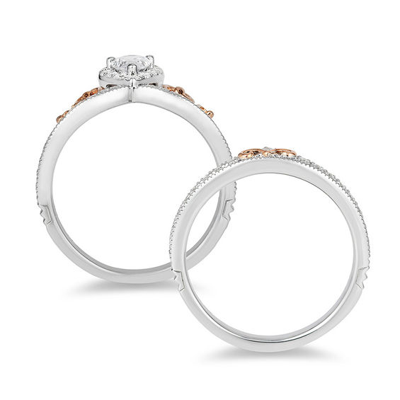 Enchanted Disney Princess 7/8 CT. T.w. Pear-Shaped Diamond Frame Tiara Bridal Set in 14K Two-Tone Gold