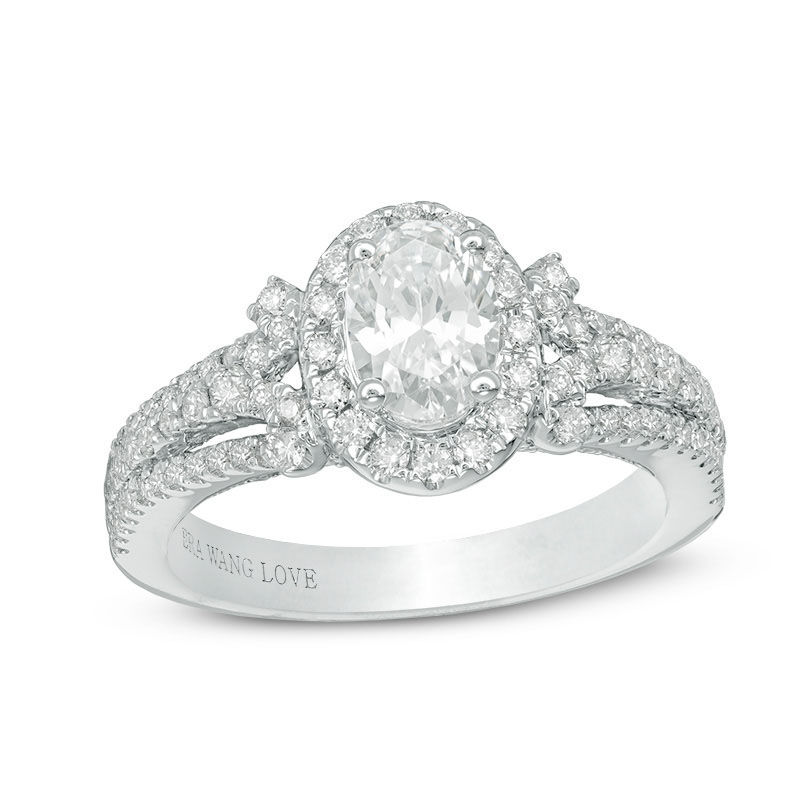 Main Image 1 of Vera Wang Love Collection 1-1/2 CT. T.W. Oval Diamond Frame Engagement Ring in 14K White Gold
