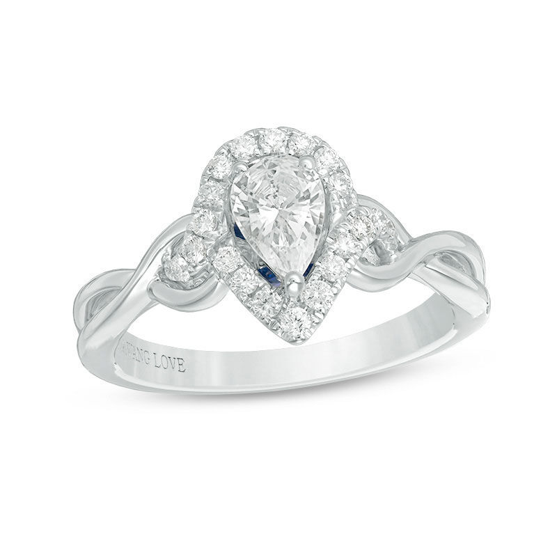 Main Image 1 of Vera Wang Love Collection 1 CT. T.W. Pear-Shaped Diamond Frame Twist Engagement Ring in 14K White Gold