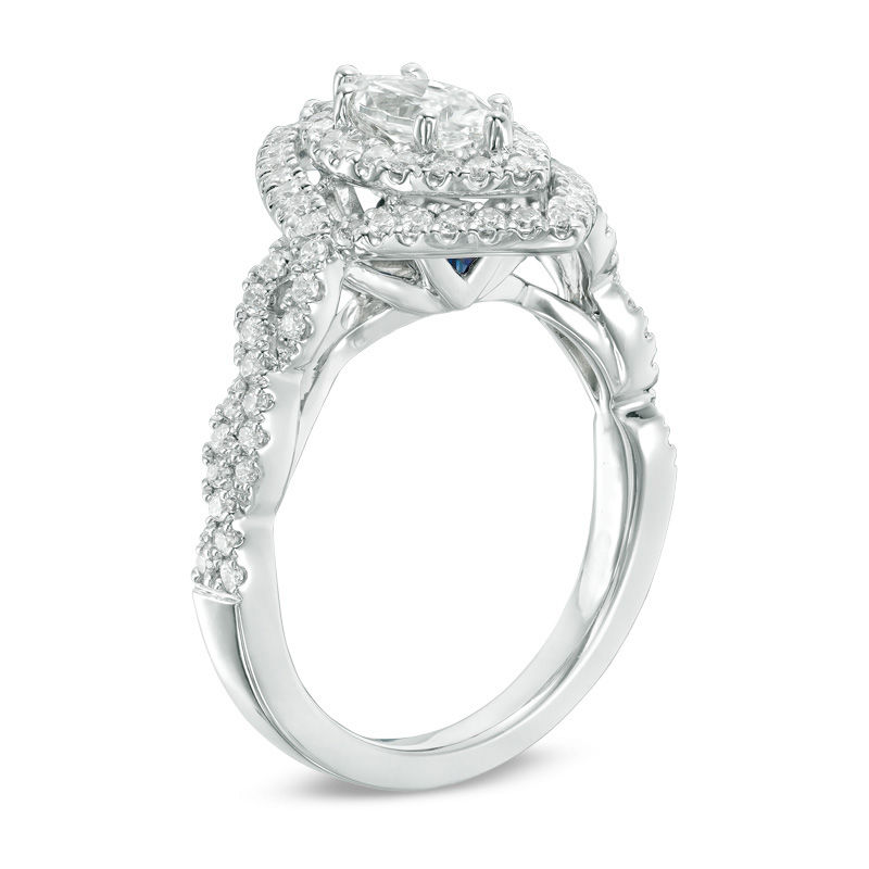 Vera Wang Love Collection 1-1/3 CT. T.W. Marquise Diamond Double Frame Twist Engagement Ring in 14K White Gold