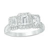 Thumbnail Image 1 of Vera Wang Love Collection 1-1/3 CT. T.W. Emerald-Cut Diamond Three Stone Frame Engagement Ring in 14K White Gold