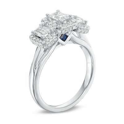 Vera Wang Love Collection 1 1 3 CT. T.W. Emerald Cut Diamond Three Stone Frame Engagement Ring in 14K White Gold