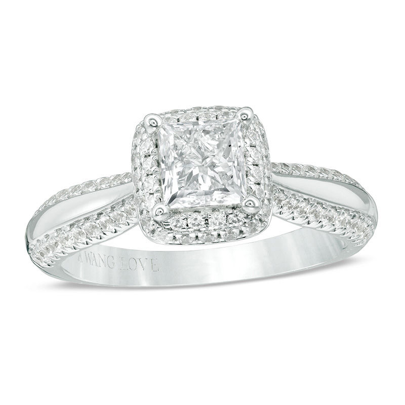 Vera Wang Love Collection 1-1/6 CT. T.W. Princess-Cut Diamond Frame Engagement Ring in 14K White Gold