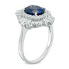 Thumbnail Image 2 of Oval Lab-Created Blue and White Sapphire Sunburst Frame Ring in Sterling Silver