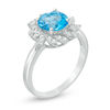 Thumbnail Image 2 of 8.0mm Swiss Blue Topaz and Lab-Created White Sapphire Swirl Frame Ring in Sterling Silver