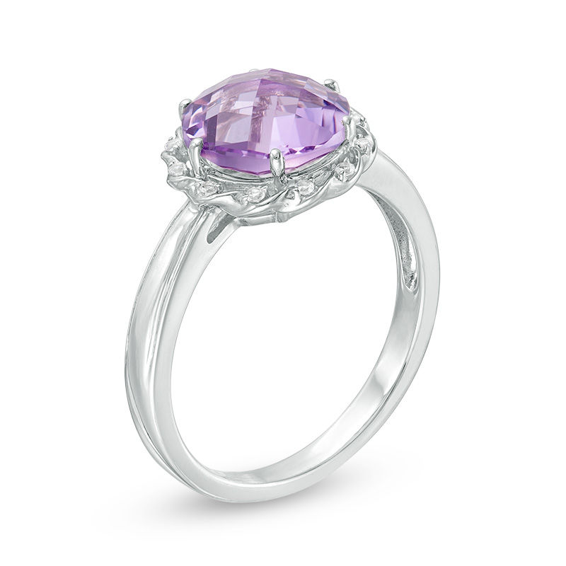 Main Image 2 of 9.0mm Briolette Amethyst and Lab-Created White Sapphire Frame Ring in Sterling Silver