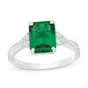 Thumbnail Image 0 of Emerald-Cut Lab-Created Emerald and White Sapphire Tri-Sides Ring in Sterling Silver