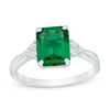 Thumbnail Image 1 of Emerald-Cut Lab-Created Emerald and White Sapphire Tri-Sides Ring in Sterling Silver