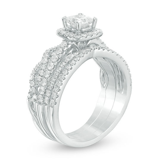 1-1/4 CT. T.w. Princess-Cut Diamond Frame Three Piece Bridal Set in 14K White Gold