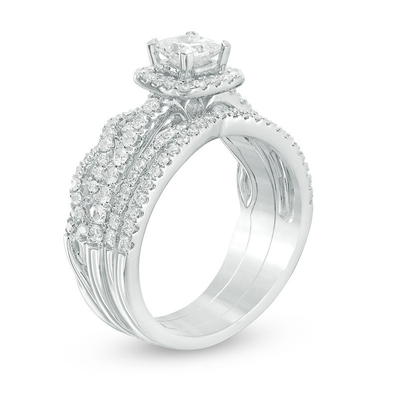 Main Image 2 of 1-1/4 CT. T.W. Princess-Cut Diamond Frame Three Piece Bridal Set in 14K White Gold