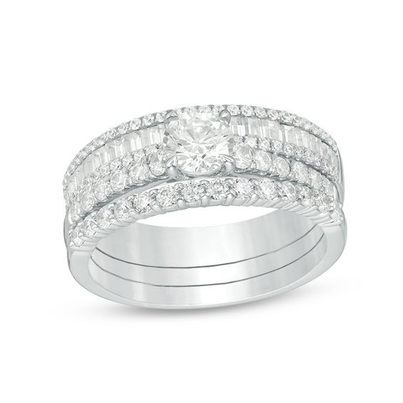 1-1/2 CT. T.w. Diamond Three Piece Bridal Set in 14K White Gold