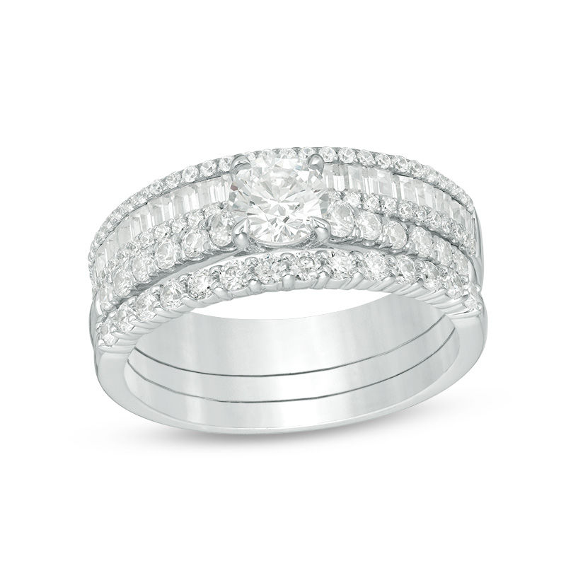 Main Image 1 of 1-1/2 CT. T.W. Diamond Three Piece Bridal Set in 14K White Gold