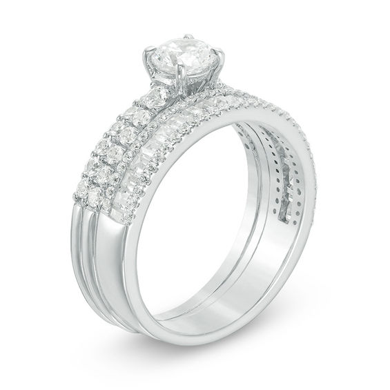 1-1/2 CT. T.w. Diamond Three Piece Bridal Set in 14K White Gold