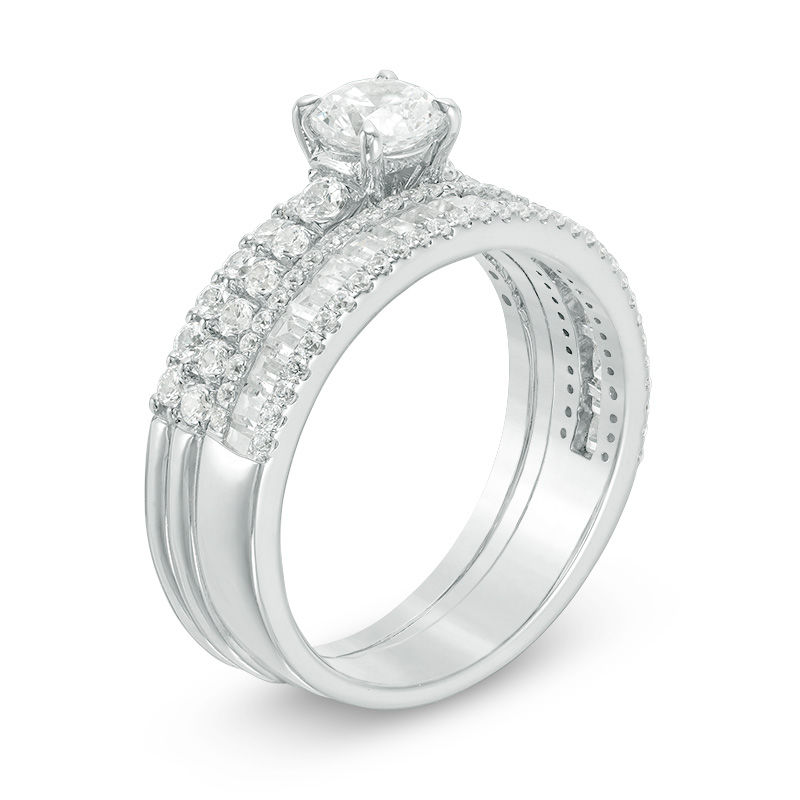 Main Image 2 of 1-1/2 CT. T.W. Diamond Three Piece Bridal Set in 14K White Gold