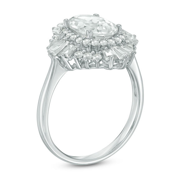 Oval Lab-Created White Sapphire Art Deco Frame Ring in Sterling Silver