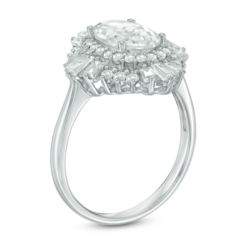 Main Image 2 of Oval Lab-Created White Sapphire Art Deco Frame Ring in Sterling Silver